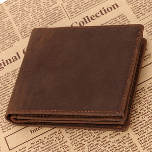 原创手工钱包短款男士真皮头层牛皮疯马皮简约复古小款钱夹零钱包