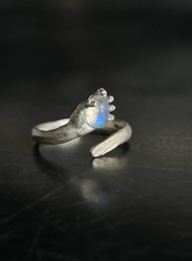 复古蓝色手握开口戒指女个性百搭