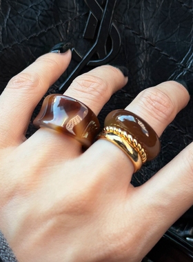 焦糖琥珀色素圈戒指女2025新款