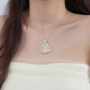 S925纯银冰玉髓佛公项链女2025新款爆款锁骨链轻奢小众高级感吊坠