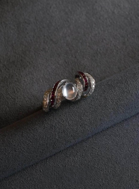 线条蛋面戒指女小众设计显白指环