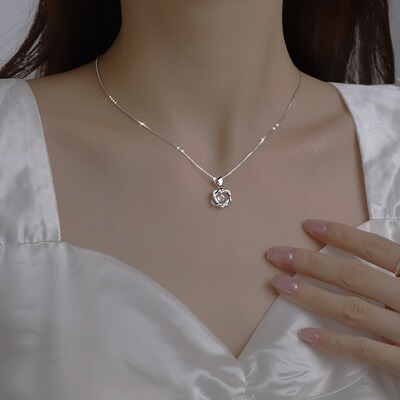 925银跳动的心项链女轻奢锁骨链