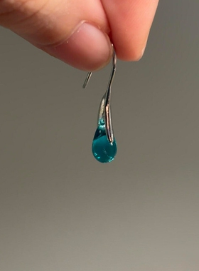 湖蓝色冰透水滴耳环女轻奢小众