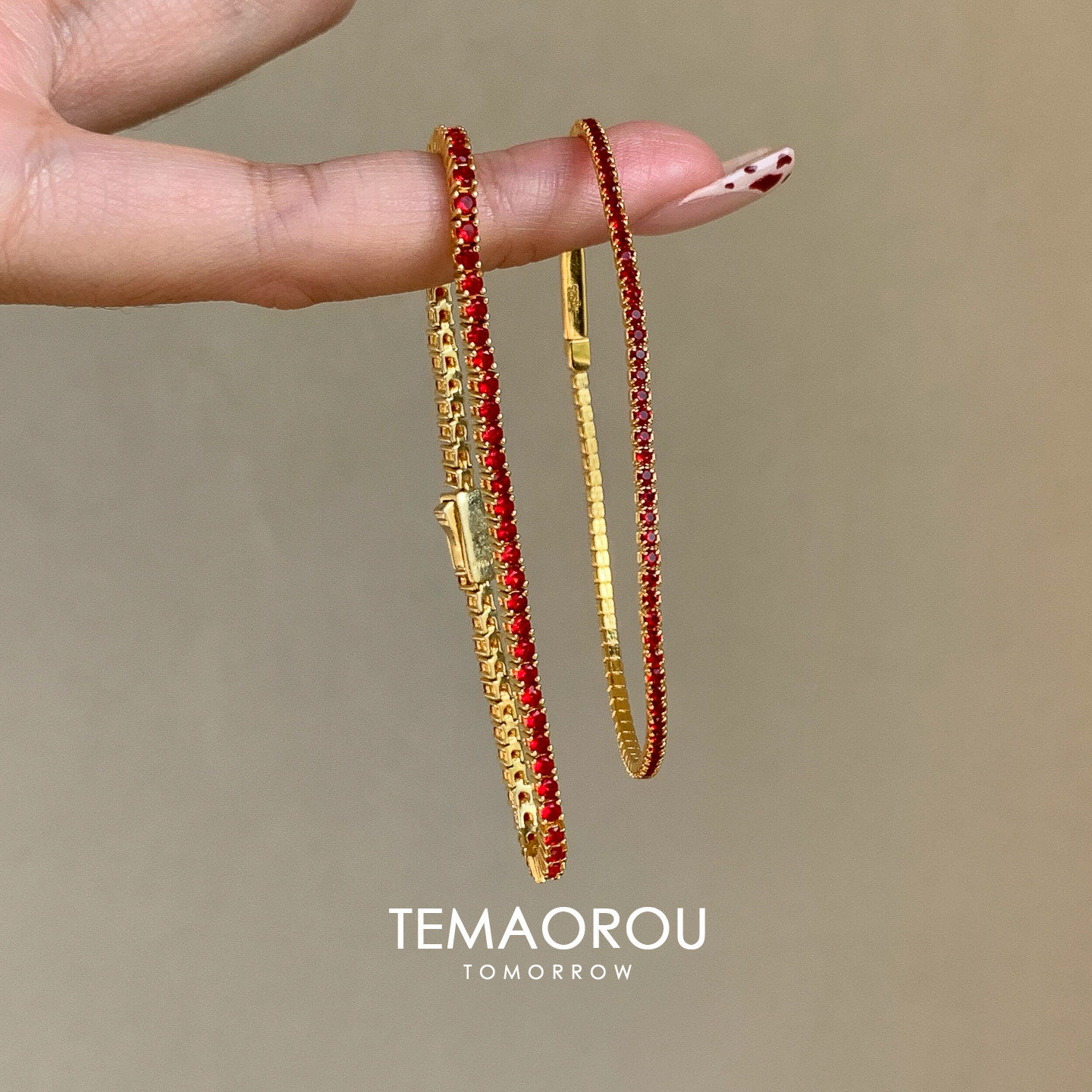 极细款仿红宝石手链女款轻奢小众精致高级感气质百搭新年红色手饰