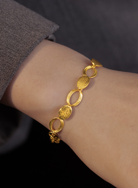 中古金色拉丝环环相扣手链女