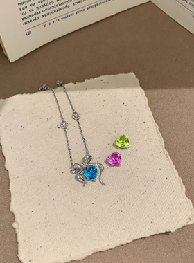 彩色爱心蝴蝶结项链女配饰精致