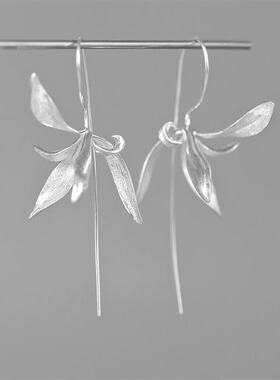 银色新中式国风兰花耳环轻奢小众设计高级感耳钉女文艺风气质耳饰