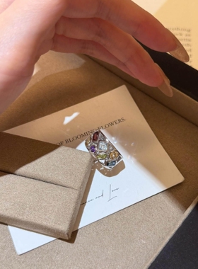 爆闪彩色镂空宽口戒指女