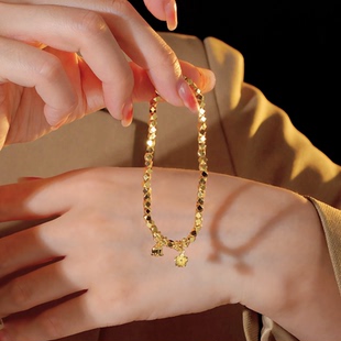 超闪金色碎冰冰铃兰花手链女生款轻奢小众精致高级感手串闺蜜手饰