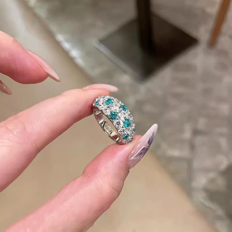 薄荷绿满钻戒指女食指戒