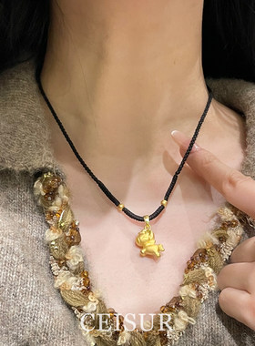 黑色编绳金色小马项链小众设计感