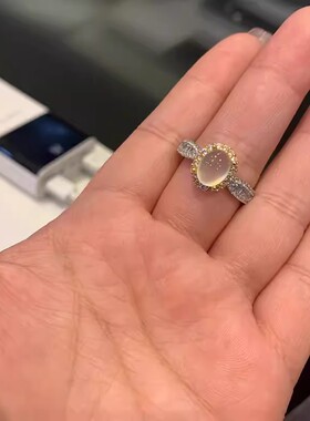 冰透仿白玉髓戒指女小众设计百搭