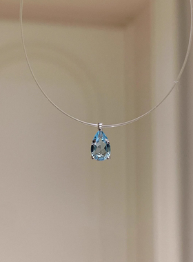 透明鱼线蓝水滴吊坠项链女款