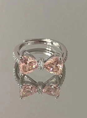 粉色蝴蝶结戒指女小众设计精致