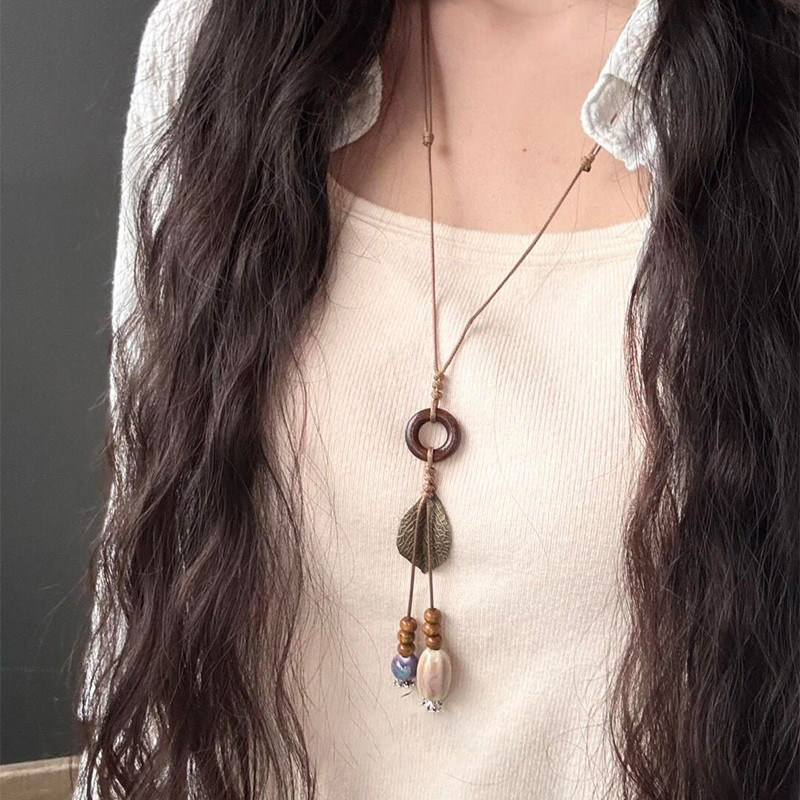 新中式民族风树叶圆环长流苏项链女2026新爆款高级感小众复古配饰