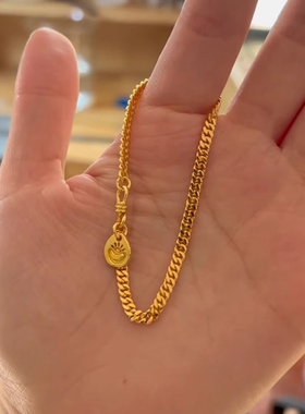 不掉色金色古巴链手链女款