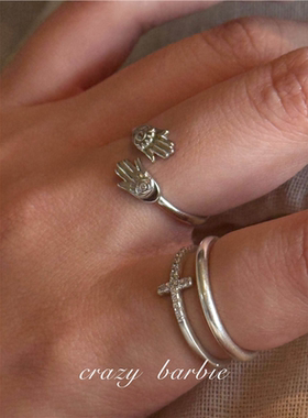 银色手掌戒指女小众设计气质百搭