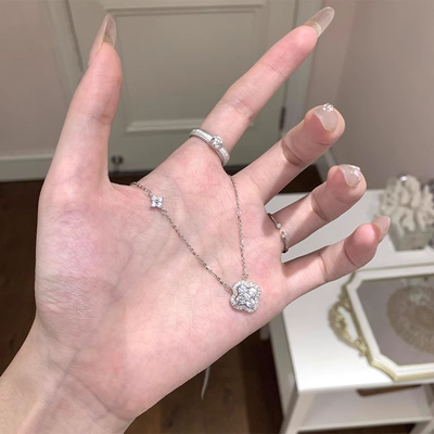 S925纯银四叶草项链女秋冬毛衣链