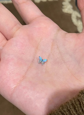 S925纯银紫色澳宝蝴蝶耳钉女养耳洞耳骨钉轻奢小众高级感耳环耳饰