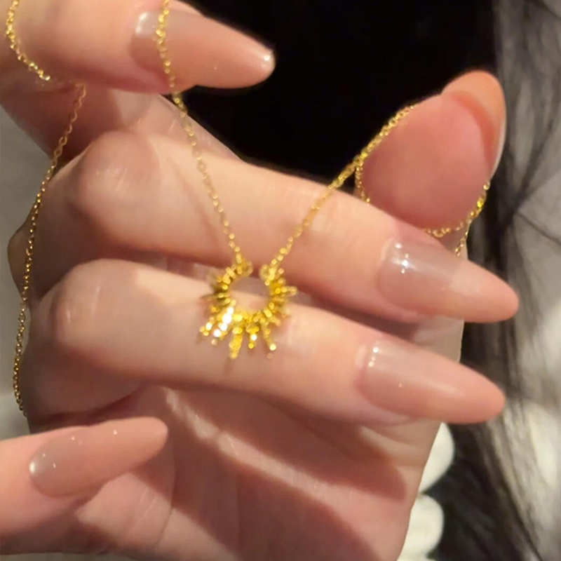 金色碎冰冰爆闪太阳花项链女