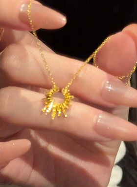金色碎冰冰爆闪太阳花项链女