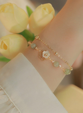 925银花朵和田玉手链女叠戴手串