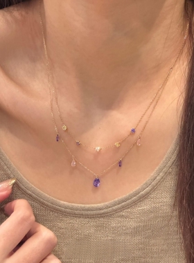 紫色水滴流苏双层项链女配饰精致