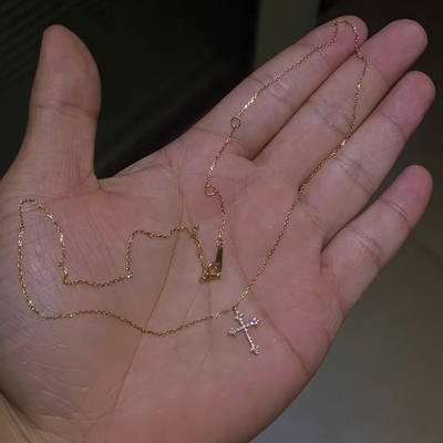 爆闪仿满钻十字架项链女