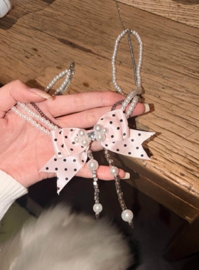 粉色蝴蝶结项链女配饰甜美颈链