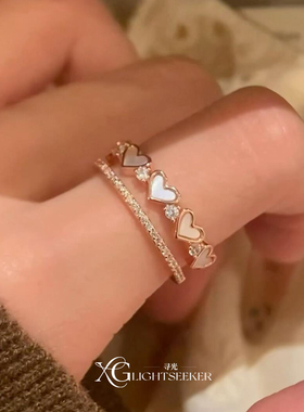 粉色爱心双层戒指2025新款百搭