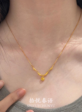 金色裙摆玫瑰花项链精致百搭颈链