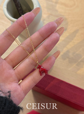 红色滴油小马吊坠项链轻奢小众