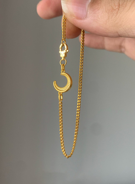 不掉色钛钢金色月牙手链女