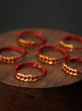 复古五帝钱红绳戒指女气质食指戒