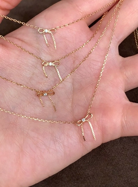 金色蝴蝶结吊坠项链女配饰颈链