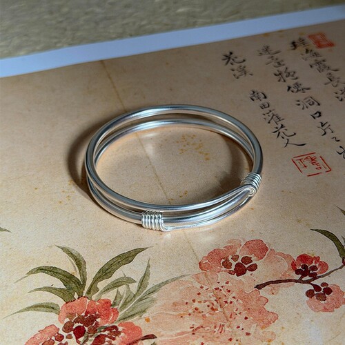 银色双层素圈手镯2026新款时尚