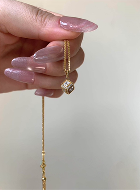 金色超闪魔方吊坠项链女时尚气质