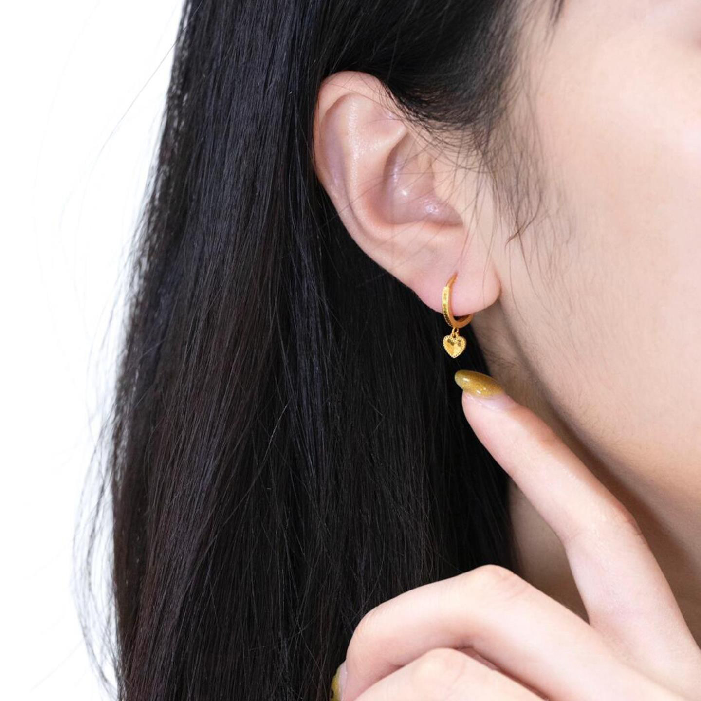 新中式金色碎碎冰爱心吊坠耳扣轻奢小众设计高级感耳环女精致耳饰,饰品/流行首饰/时尚饰品新,耳钉,淘宝优惠券,粉丝福利购,淘宝优惠卷