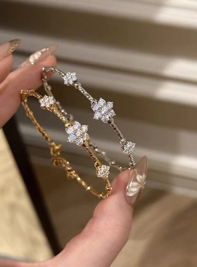 S925纯银花花手镯纯银手链女款