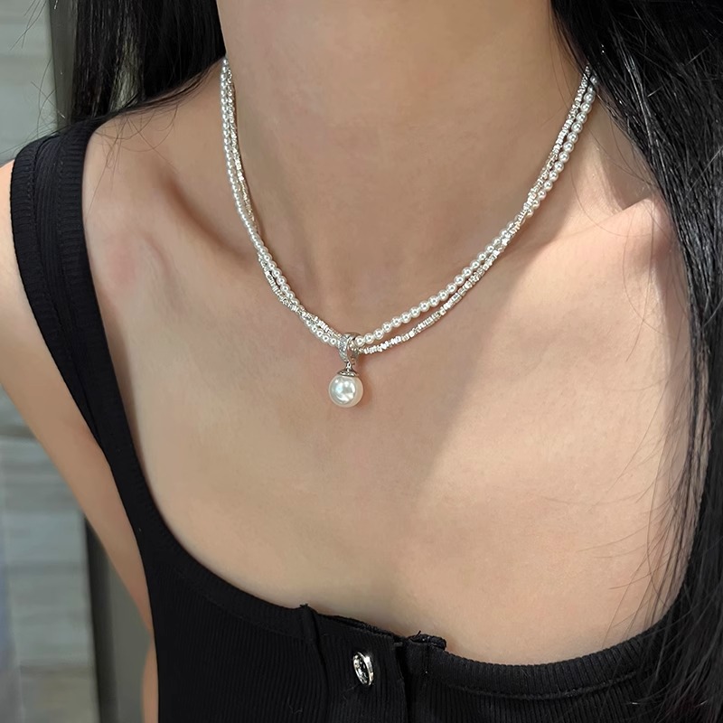 碎银子双层珍珠项链2025夏季新款
