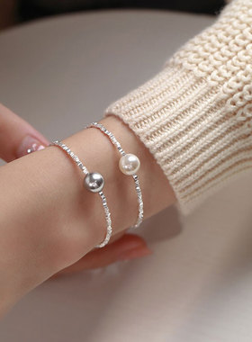 S925纯银碎银子珍珠手链春夏