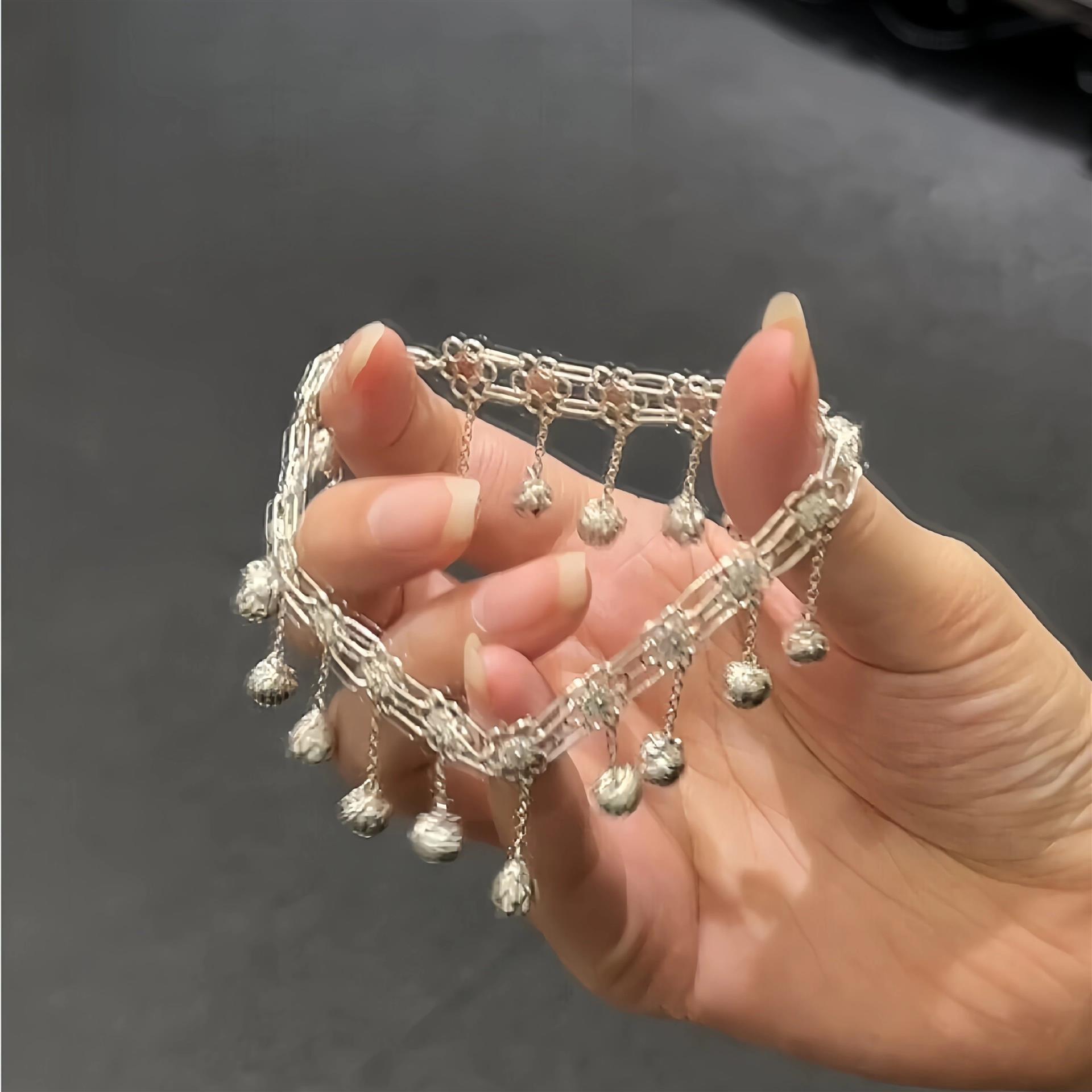 银色铃铛脚链女轻奢小众设计感图片