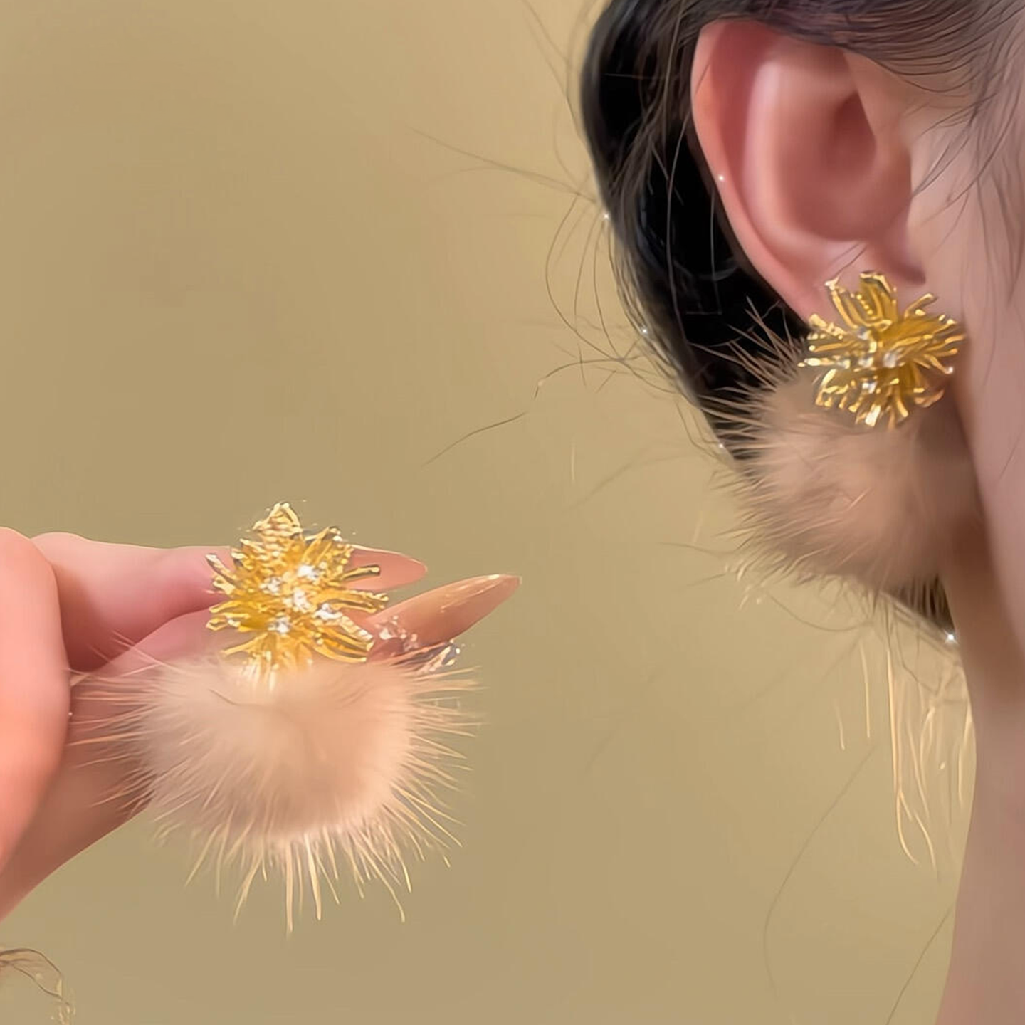 超闪毛绒金色烟花耳钉女高级感轻奢小众耳环超仙甜美气质新年耳饰,饰品/流行首饰/时尚饰品新,耳钉,淘宝优惠券,粉丝福利购,淘宝优惠卷
