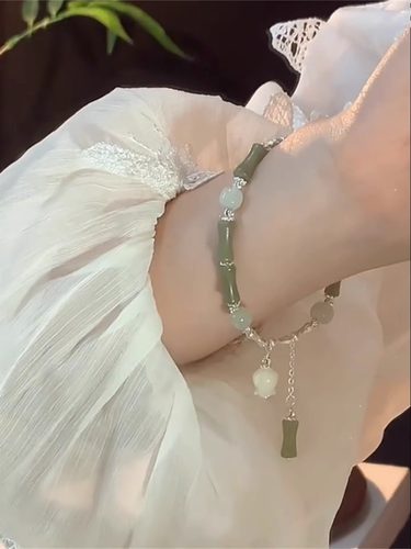 新中式竹节手链女串珠和田玉手镯