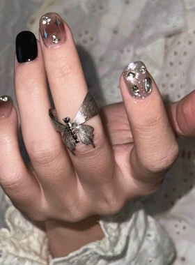 银色拉丝蝴蝶戒指女2026新款精致