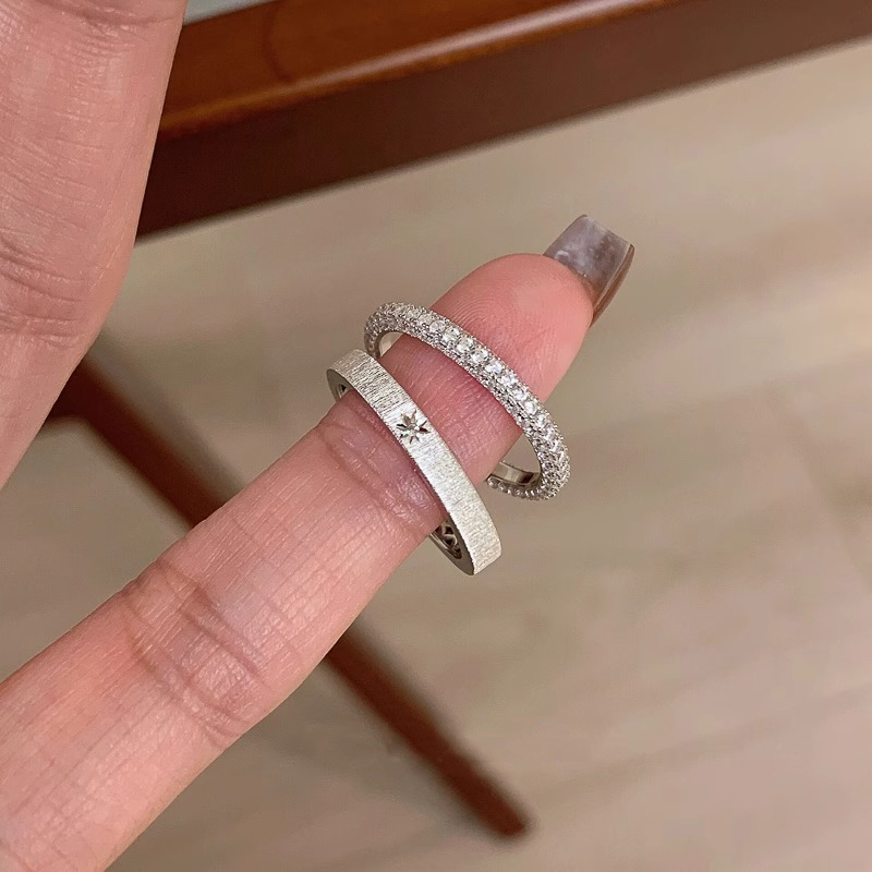 S925纯银中古拉丝星芒素圈戒指