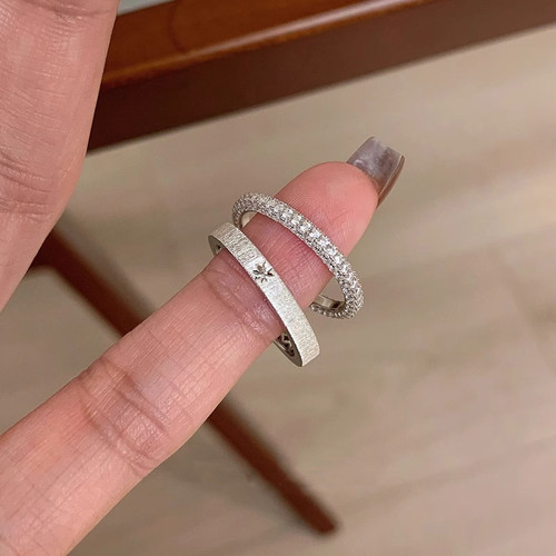 中古拉丝星芒素圈戒指