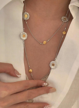 黄雏菊双层叠戴项链女轻奢