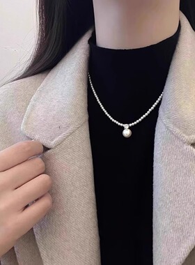 S925纯银水钻珍珠项链女款