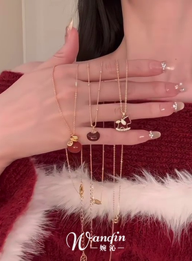 新中式红色柿子项链女轻奢高级感